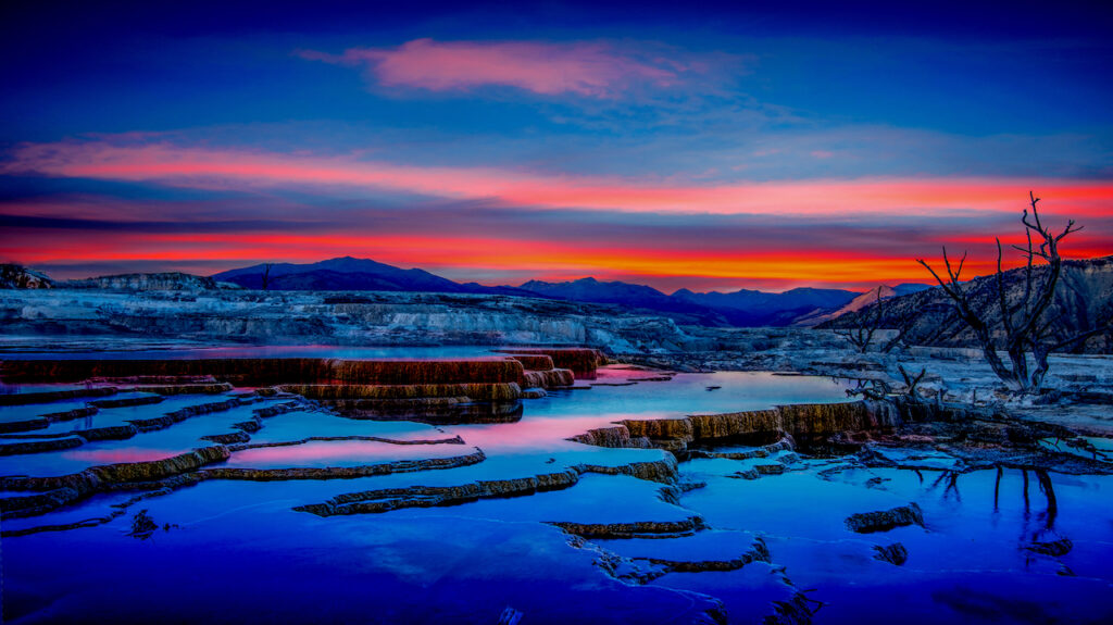 Mammoth Springs at sunset